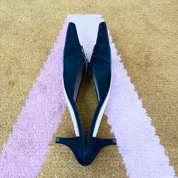 Talbots Black Suede Buckle Mule Heels Pointed Toe Kitten Heel Y2K Size 7.5 - Picture 6 of 7